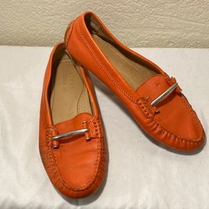 RLL Ralph Lauren Leather Lining Orange Driving Shoes Slip Ons Size 7